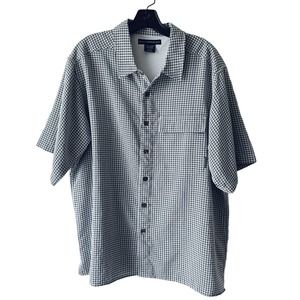 ExOfficio Men Casual Button Down Shirt Large Black White Plaid Hiking Travel